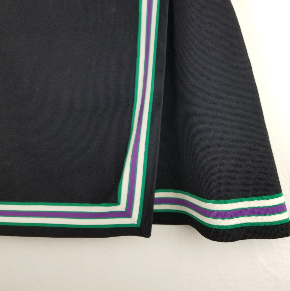 Sandro Black Ponte Knit Cheerleader Mini Skirt Faux Wrap Contrast Trim Sz Small - Picture 7 of 13